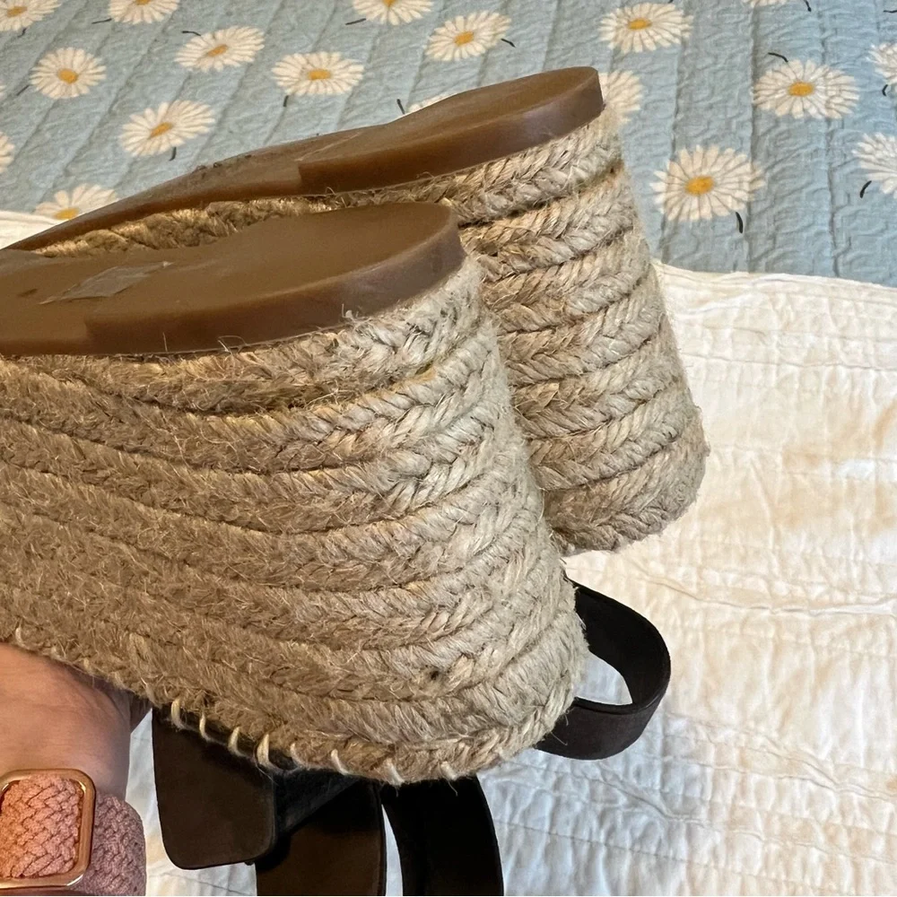 Vince Gray Leather Espadrille Wedge Sandals Size 6